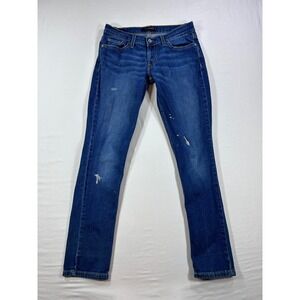 Levis 524 Too Superlow Jeans 7 Short Blue Denim Straight Leg Paint Splatter